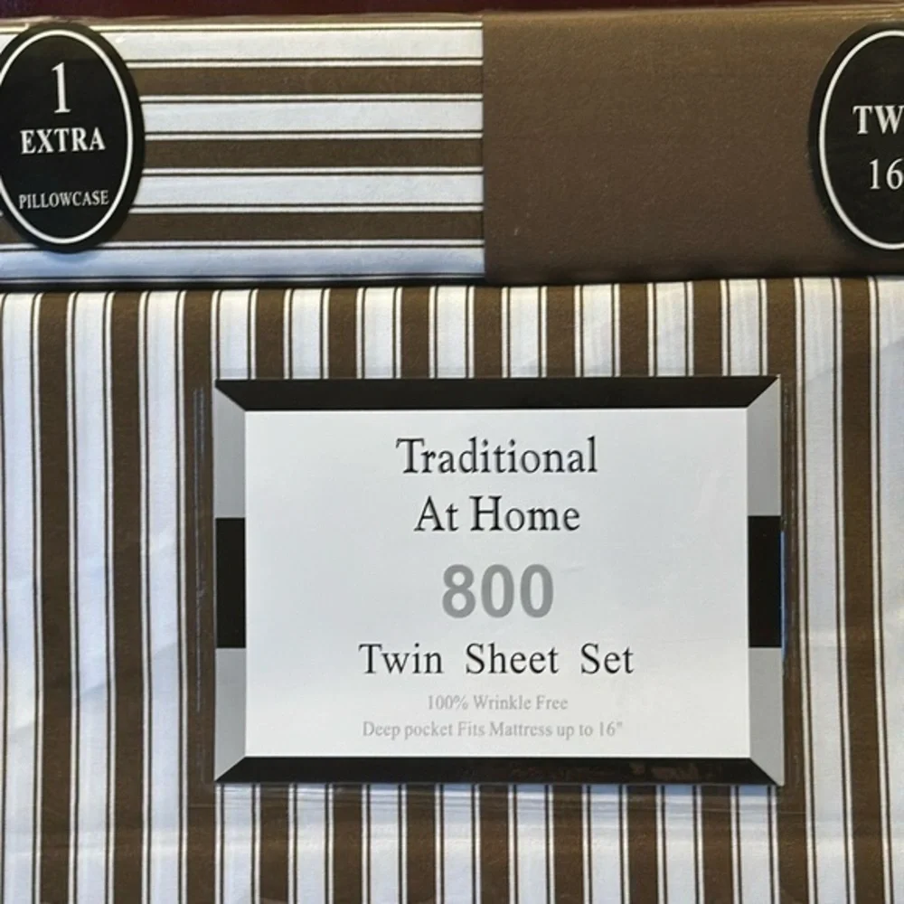 Traditional At Home 4pc Twin Sheet Set Brownie Brown with white stripes